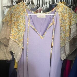 Floral Sheer Sleeve Lavender Top